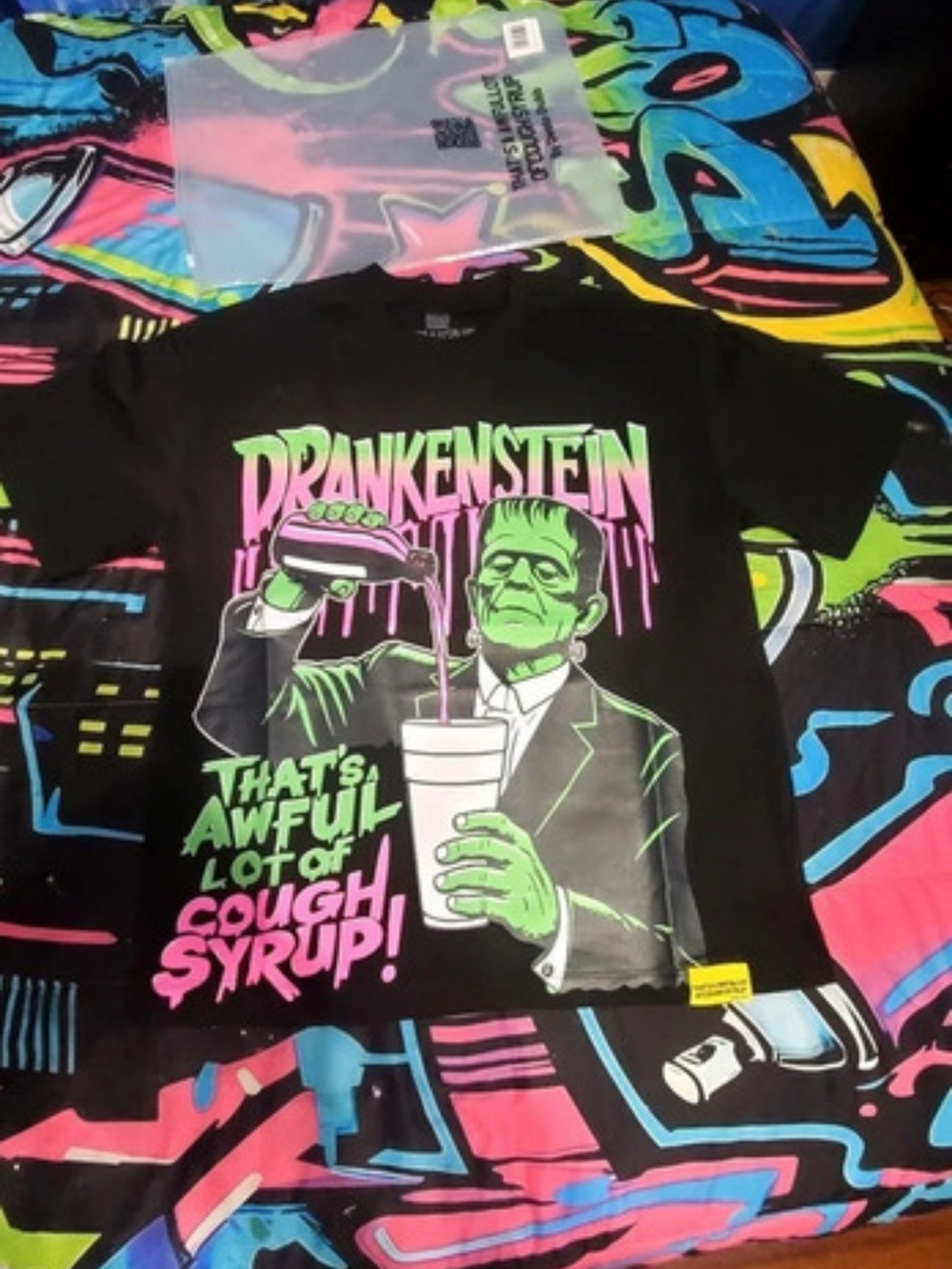 "That's A Awful Lot Of Cough Syrup" Drankenstein T-Shirt Graphic Tee in Black